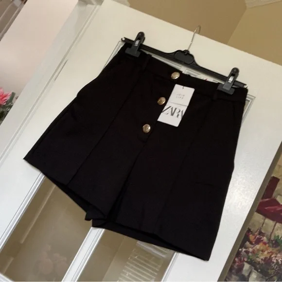 Zara High Rise Shorts Flowy With Button Black Size M - Picture 4 of 9